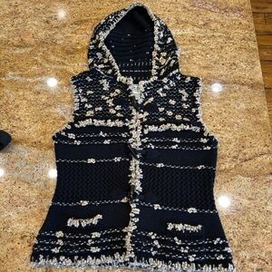 VINTAGE 💗CARLISLE WOMENS BLACK & TAN HOODED SWEATER VEST - TOGGLE CLOSURES LRG